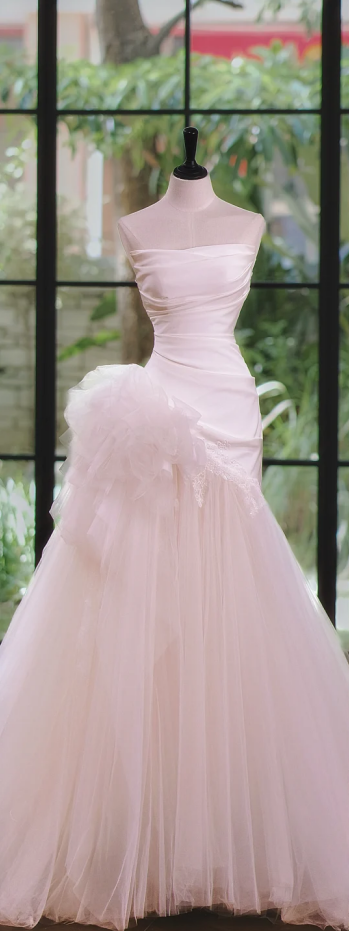 White tube top waist slim mermaid maxi bridal gown R5702