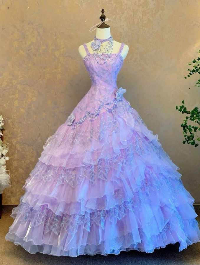Romantic Lavender Prom Gown ,Tulle Beaded Corset Elegant Maxi Evening Dress RS1267