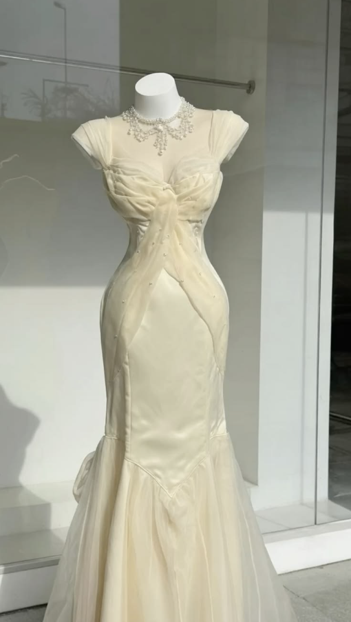 Vibrant Pastel Yellow Prom Gown ,Tulle Flowy Maxi Evening Dress RS1278