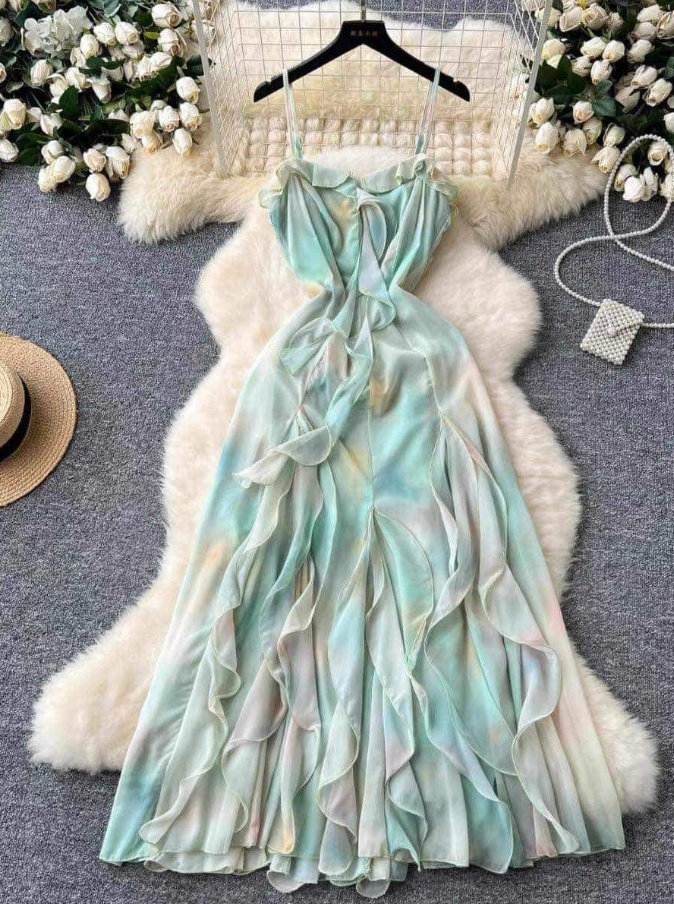 Flowy Gradient Prom Gown ,Chiffon Maxi Summer Dress Cami Dress RS1285