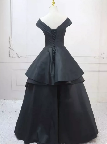Minimalist Black Prom Gown ,Silky Satin Elegant Maxi Evening Dress RS1295