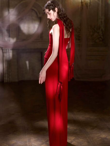 French Chic Red Prom Gown , Sheath Satin Maxi Evening Dress RS1327