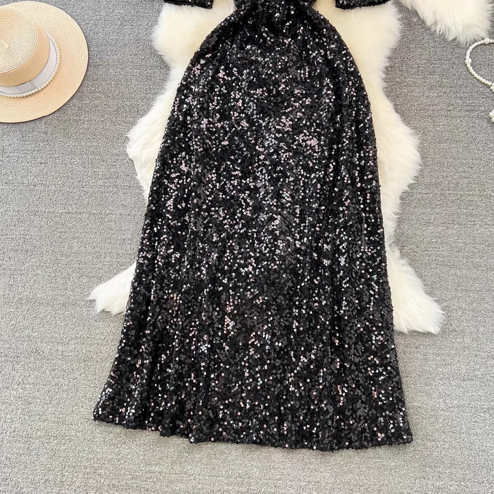 evening dress long V-neck sequin dress S4349