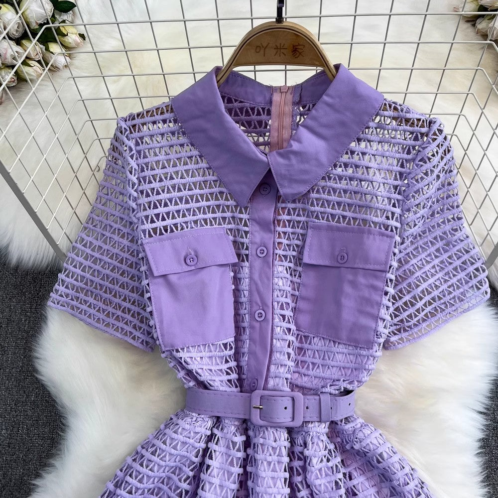 short-sleeved A-line dress elegant long skirt S4272