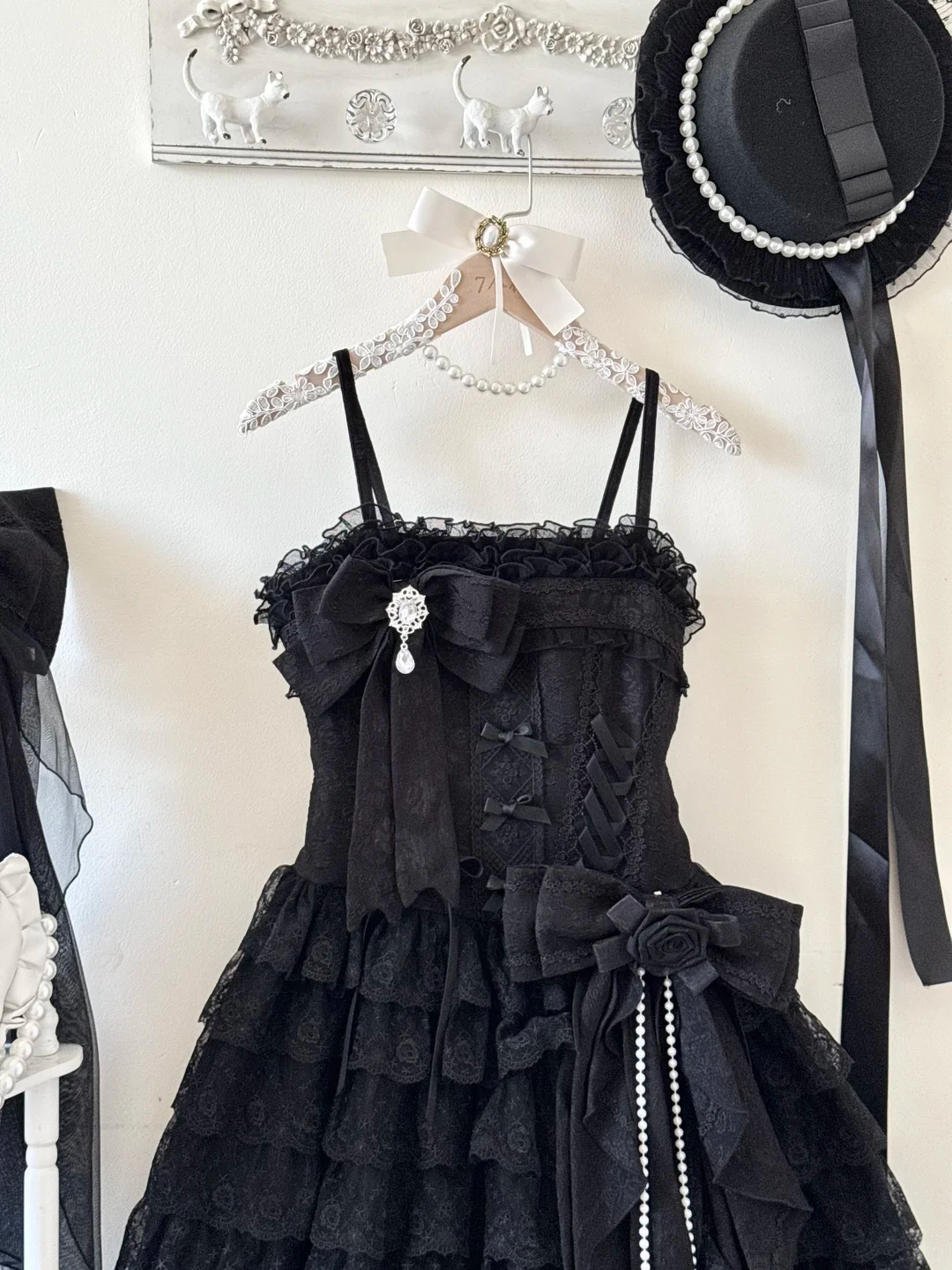 Black suspender waist cake skirt short skirt homecoming dress R4354