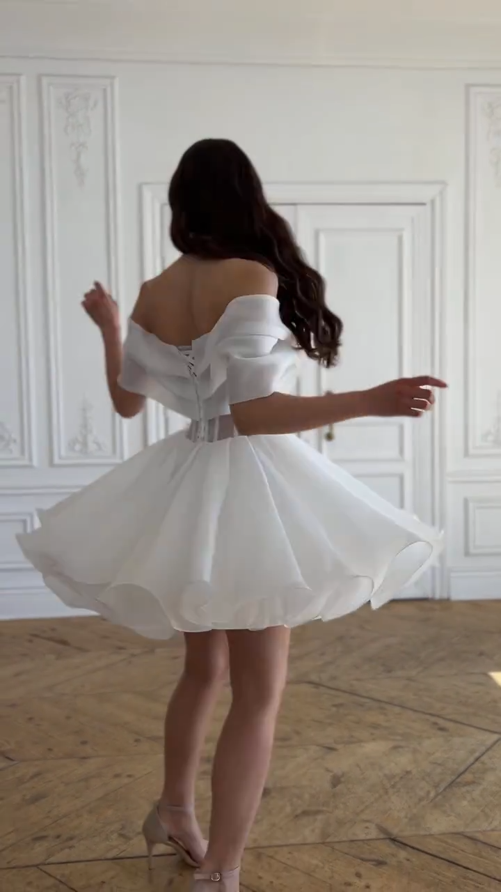 White one-shoulder gentle sexy waist slim short skirt homecoming dress R5585