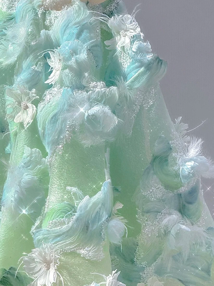 Turquoise suspender bright diamond design three-dimensional embellishment design fresh short skirt homecoming dress R4193