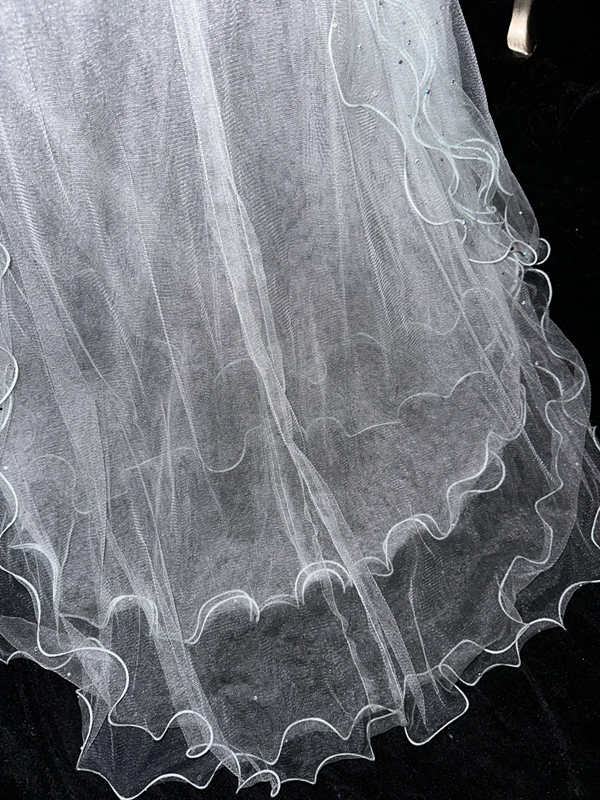 Lake blue dress with gold floral pattern, strapless, fitted waist, short ball gown R6895