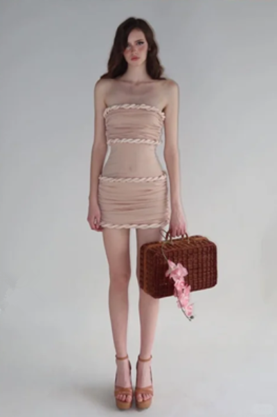 Light pink tube top slim waist design hip skirt homecoming dress R4394