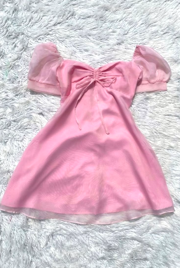 Puff Sleeves Flowy Sweet Women's Homecoming Dress Pink Corset Short Prom Dress Party Dress RS2599