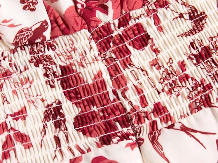 2025 summer new V-neck floral petite red A-line holiday suspender dress R0963