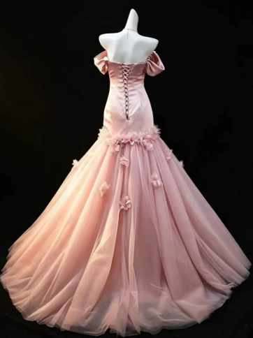 Sweet Pink Prom Gown , Romantic Tulle Applique Maxi Evening Dress Birthday Dress RS1350