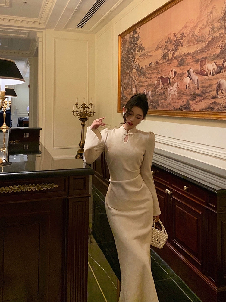 Chinese style jacquard cheongsam dress for women party dress S5516