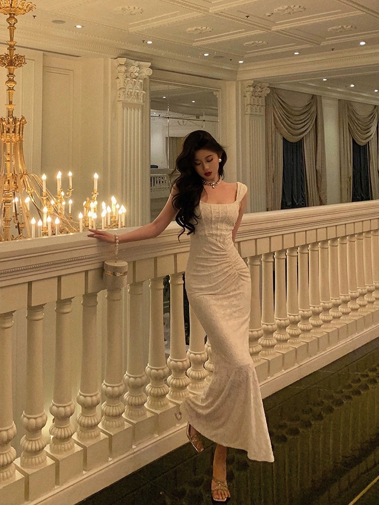 jacquard suspender dress new pleated long skirt S5490