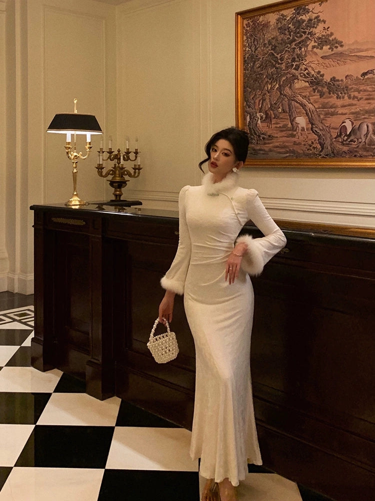 long-sleeved dress for women winter new elegant long skirt S5491