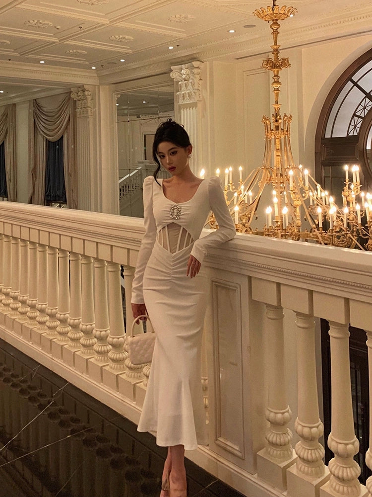 White mermaid dress for women new long evening dress S5499