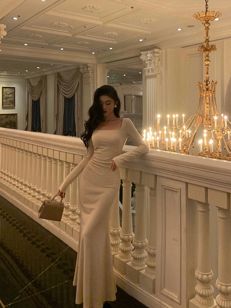 Long-sleeved dress for women new square neck long dress S5494