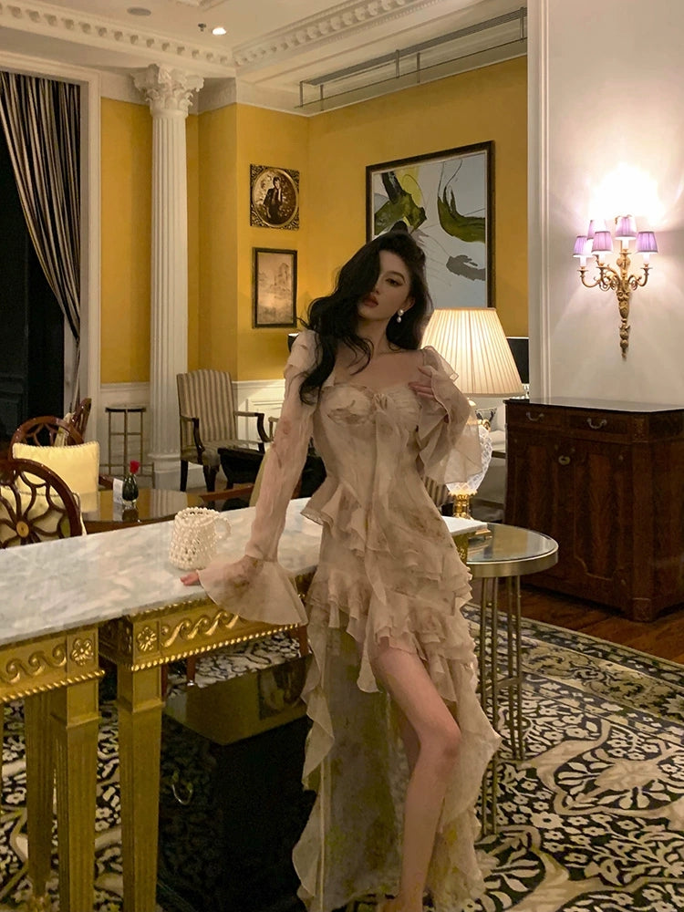 Ruffled dress for women new style irregular long skirt S5482