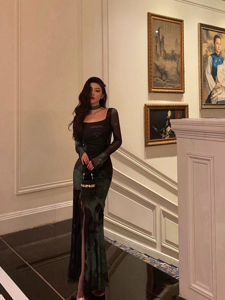 square neck halter dress for women S5473