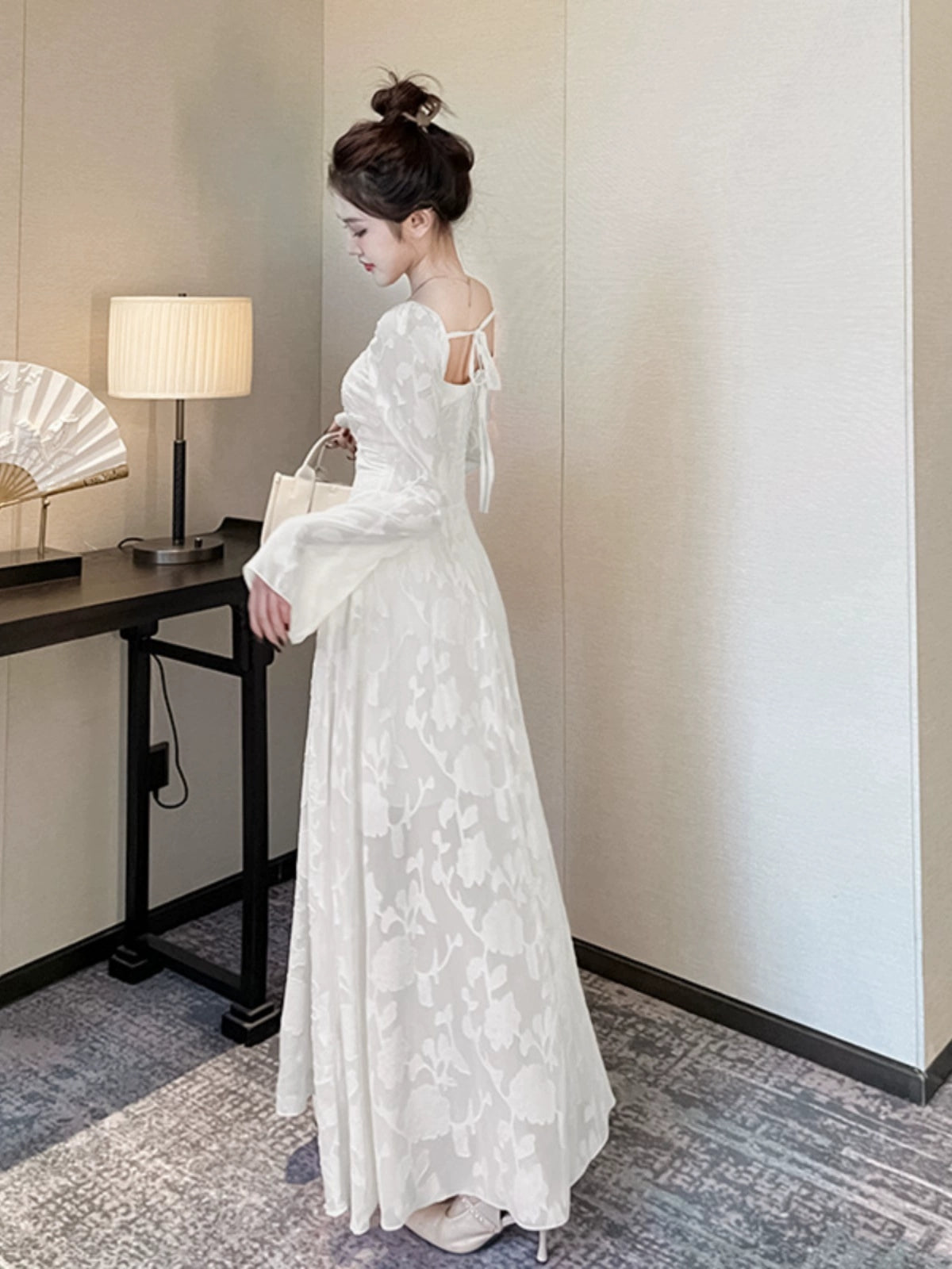 Pink sexy lace long-sleeved dress for women S5461