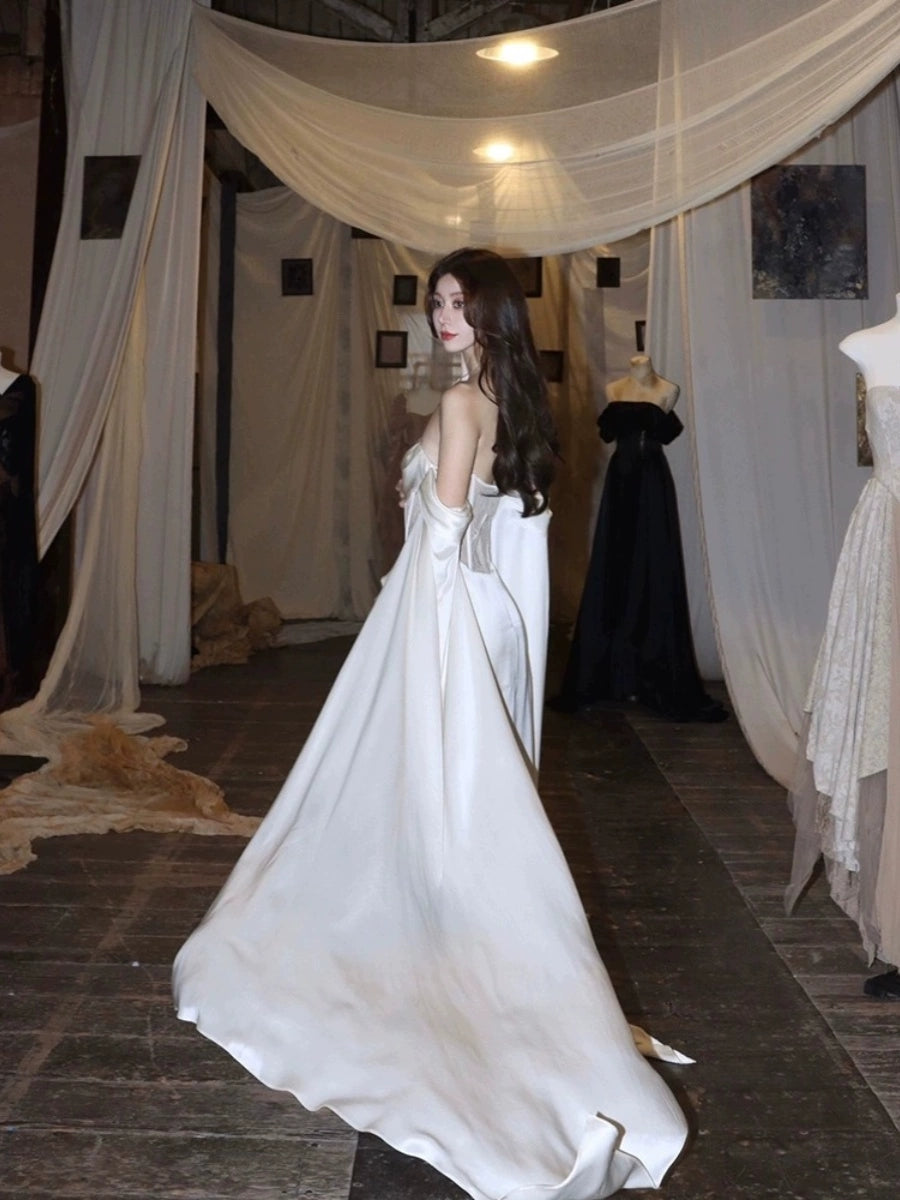 princess dress white satin dress S5455