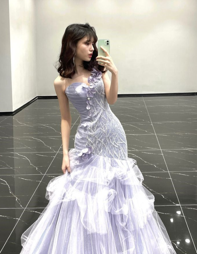 Dreamy Lavender Prom Gown , Tulle Elegant 3D Floral Maxi Evening Dress Birthday Dress RS1370