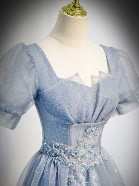 Dreamy Blue Prom Gown , Tulle Sequins Elegant Corset Maxi Evening Dress RS1398