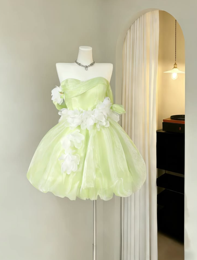 Gentle Green Homecoming Dress , 3D Floral Decor Corset Short Prom Dress Birthday Dress RS1383