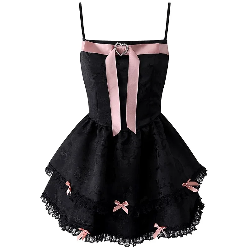 Black suspender waist slim cake skirt homecoming dress R5227