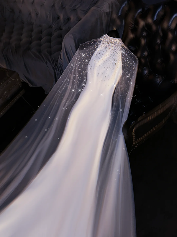 White sleeveless fitted waist sexy long ball gown/bridal dress R8714