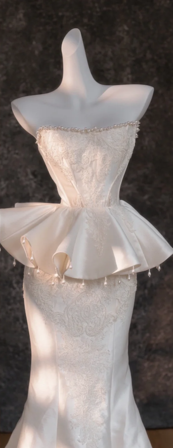 White tube top waist flared top hip fishtail long skirt bridal dress R5783