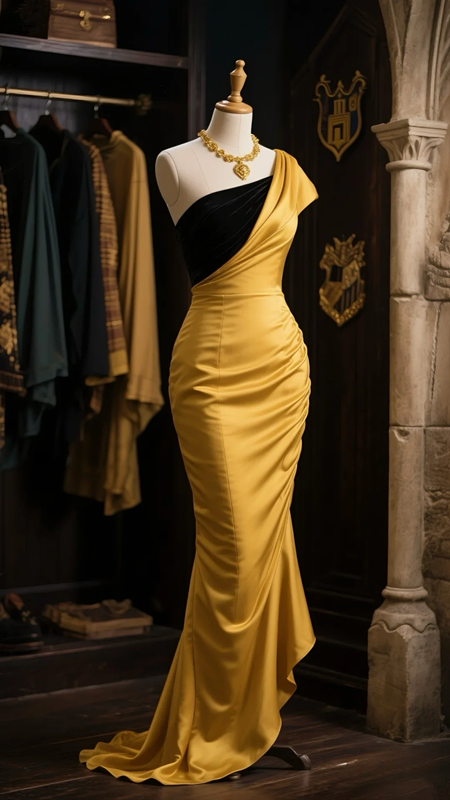 Gold Strapless Waist Satin Slim Fit Sexy Maxi Ball Gown R6076