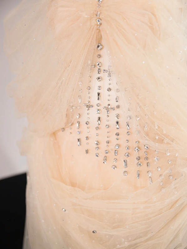 Light apricot strapless sexy long ball gown, bridal dress R9013