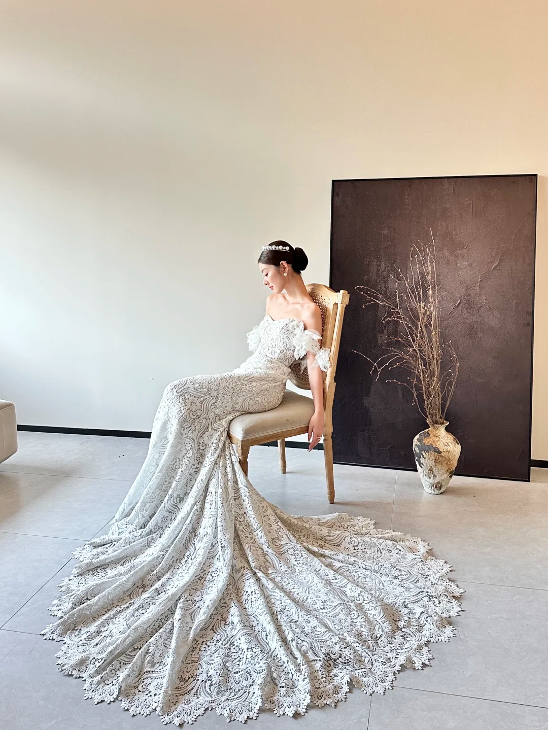 White tube top lace waist slim fishtail sexy long dress bridal gown R6058