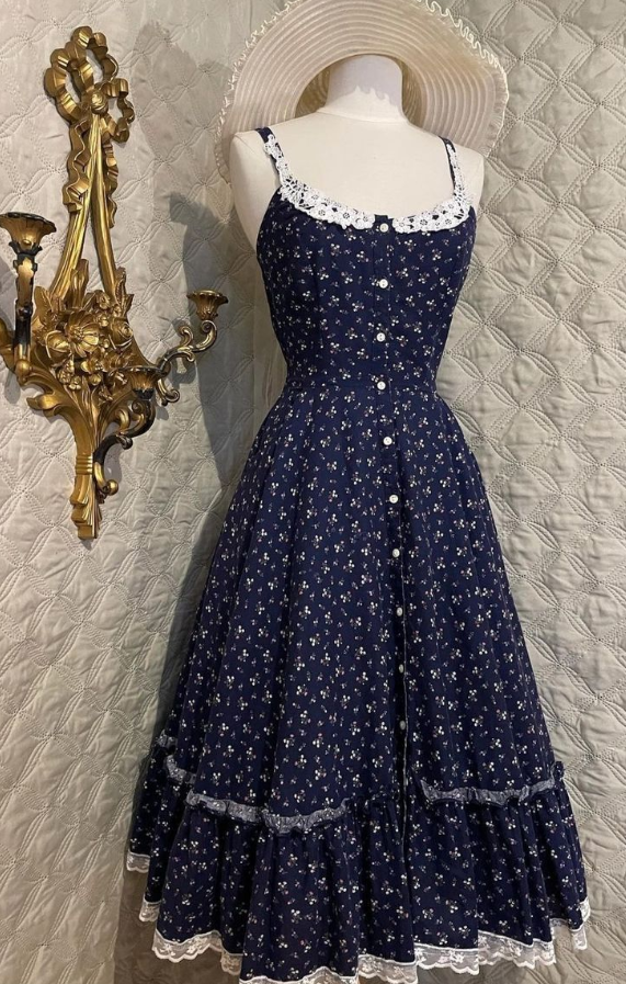 Flowy Homecoming Dress , Navy Chiffon Floral Corset Midi Summer Dress Cami Dress RS1514
