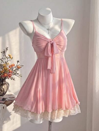 Cute Pink Homecoming Dress , Flowy Chiffon Corset Mini Summer Dress Cami Dress RS1513
