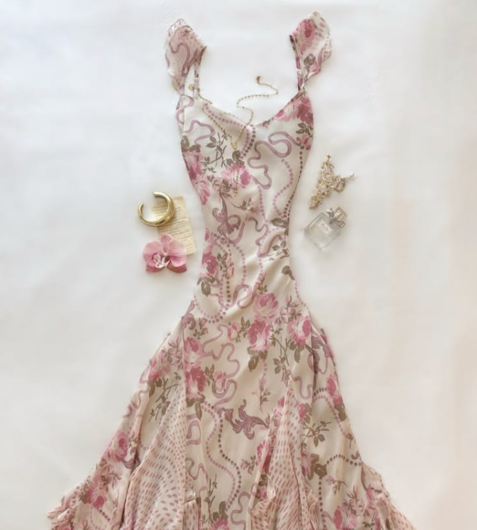 Charming Floral Prom Gown , Flowy Chiffon Corset Maxi Summer Dress RS1534