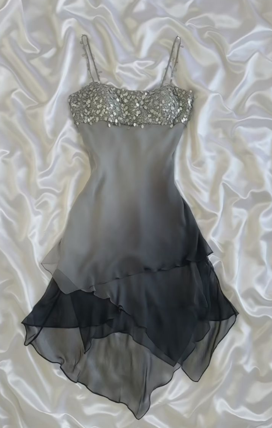 Gradient Flowy Homecoming Dress , Silky Chiffon Sequins Short Prom Dress Summer Dress RS1552