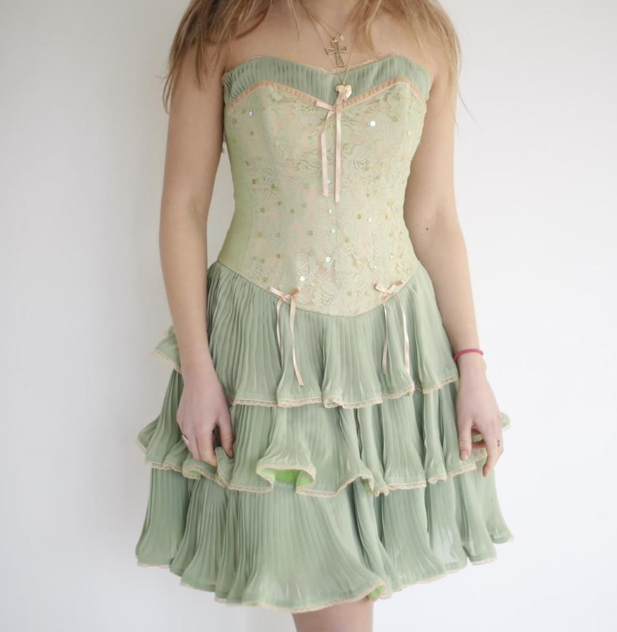 Soft Green Homecoming Dress , Ruffled Chiffon Sequins Corset Short Prom Dress Summer Dress RS1555