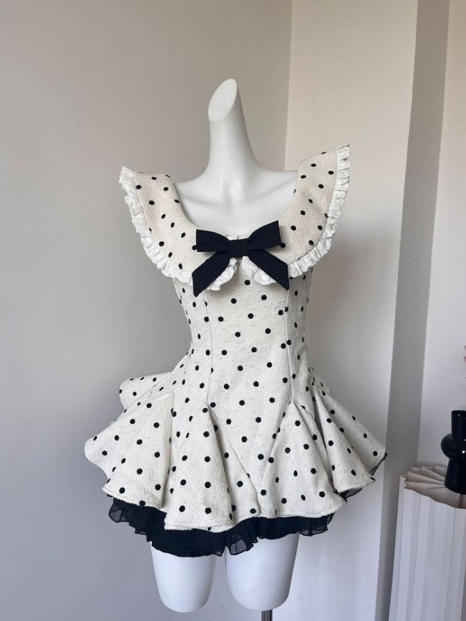Cute Ivory Homecoming Dress , Polka Dots Flowy Corset Short Prom Dress RS1569