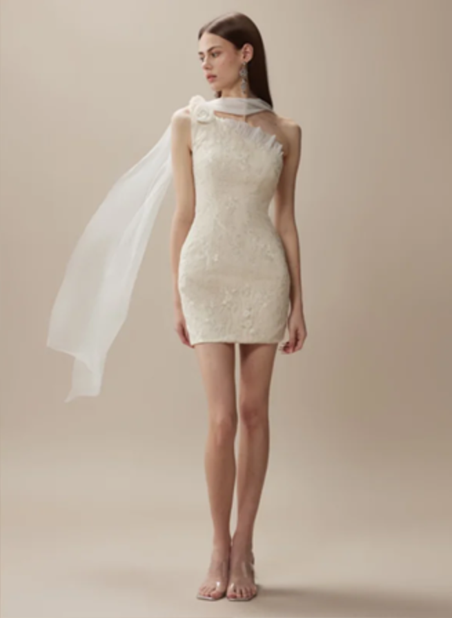 Apricot Slim Fit Asymmetrical Neckline Hip-hugging Sexy Short Skirt Homecoming Dress R4396