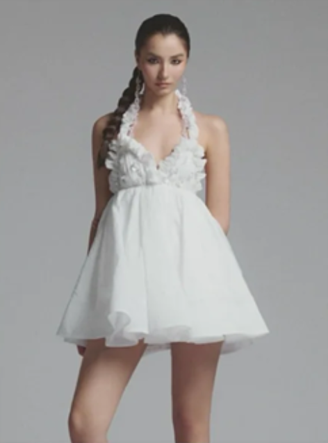 White halterneck sexy fluffy cute short skirt homecoming dress R4844