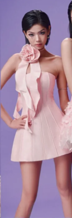 Pink tube top simple style waist slim fit A-line cute short skirt homecoming dress R4638