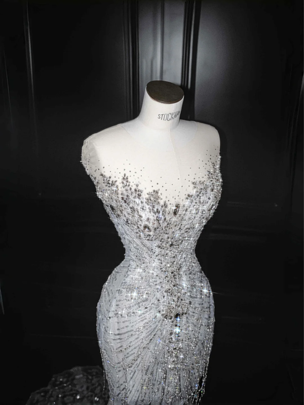 Silver sequined waist slim hip sexy skirt, prom dress R5627