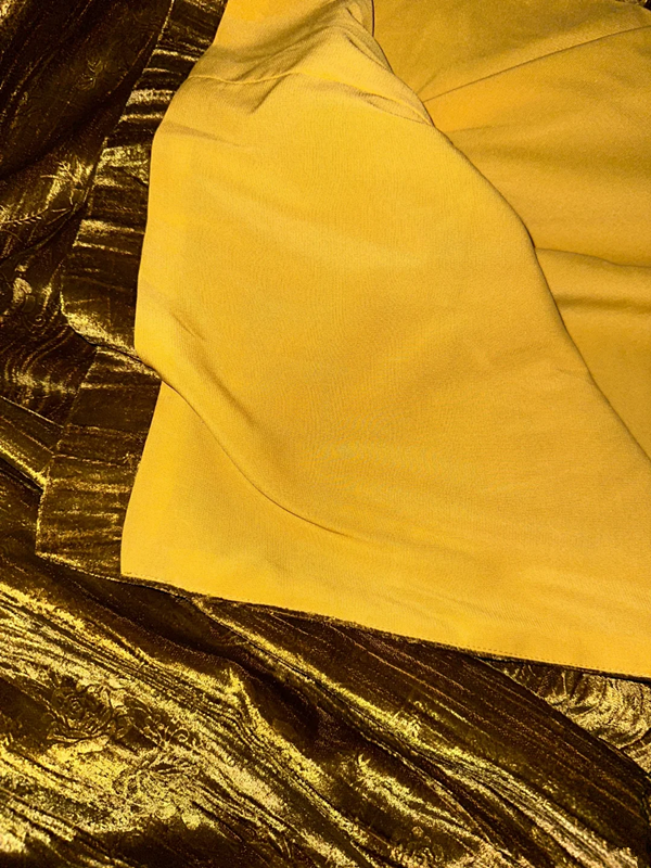 Gold fitted midi ball gown R6857