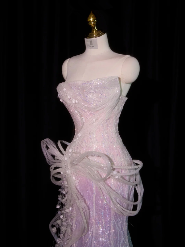 Light purple strapless fitted long ball gown R8924