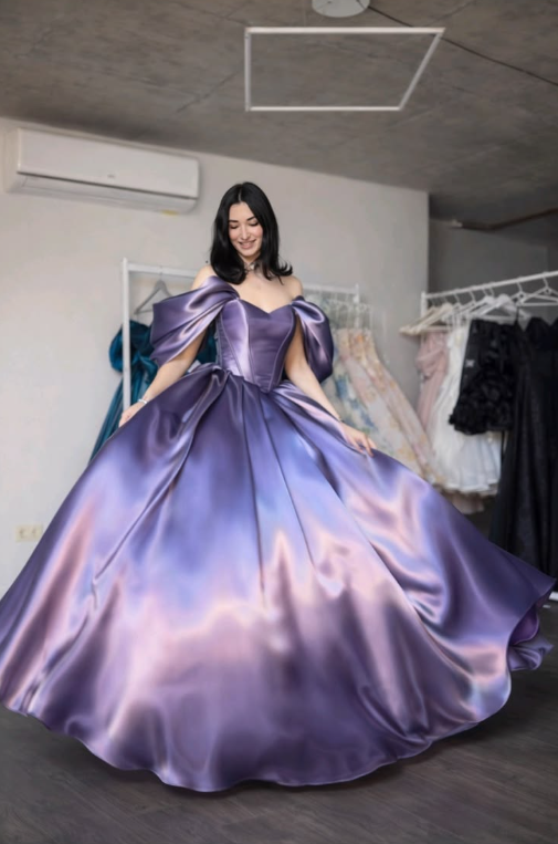 Sparkly Satin Silky Prom Gown Deep Purple Women's Corset Maxi Evening Dress Birthday Dress RS2926
