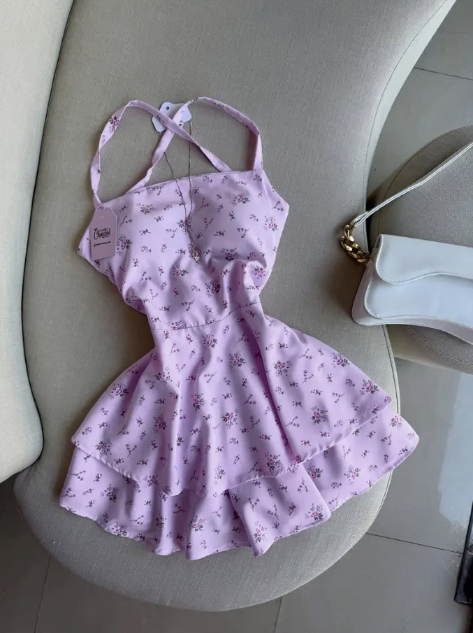 Dreamy Purple Homecoming Dress , Spaghetti Straps Floral Corset Short Prom Dress Summer Dress RS1577