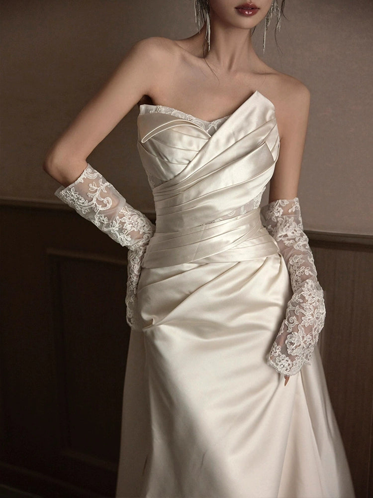 Sexy Lace Strapless Wedding Dresses Long Bridal Gown S7207