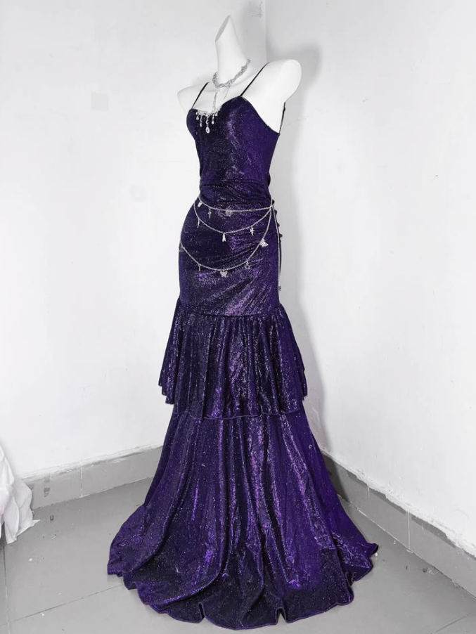 Sparkly Deep Purple Prom Gown , Silky Tulle Sequins Corset Maxi Evening Dress RS1581